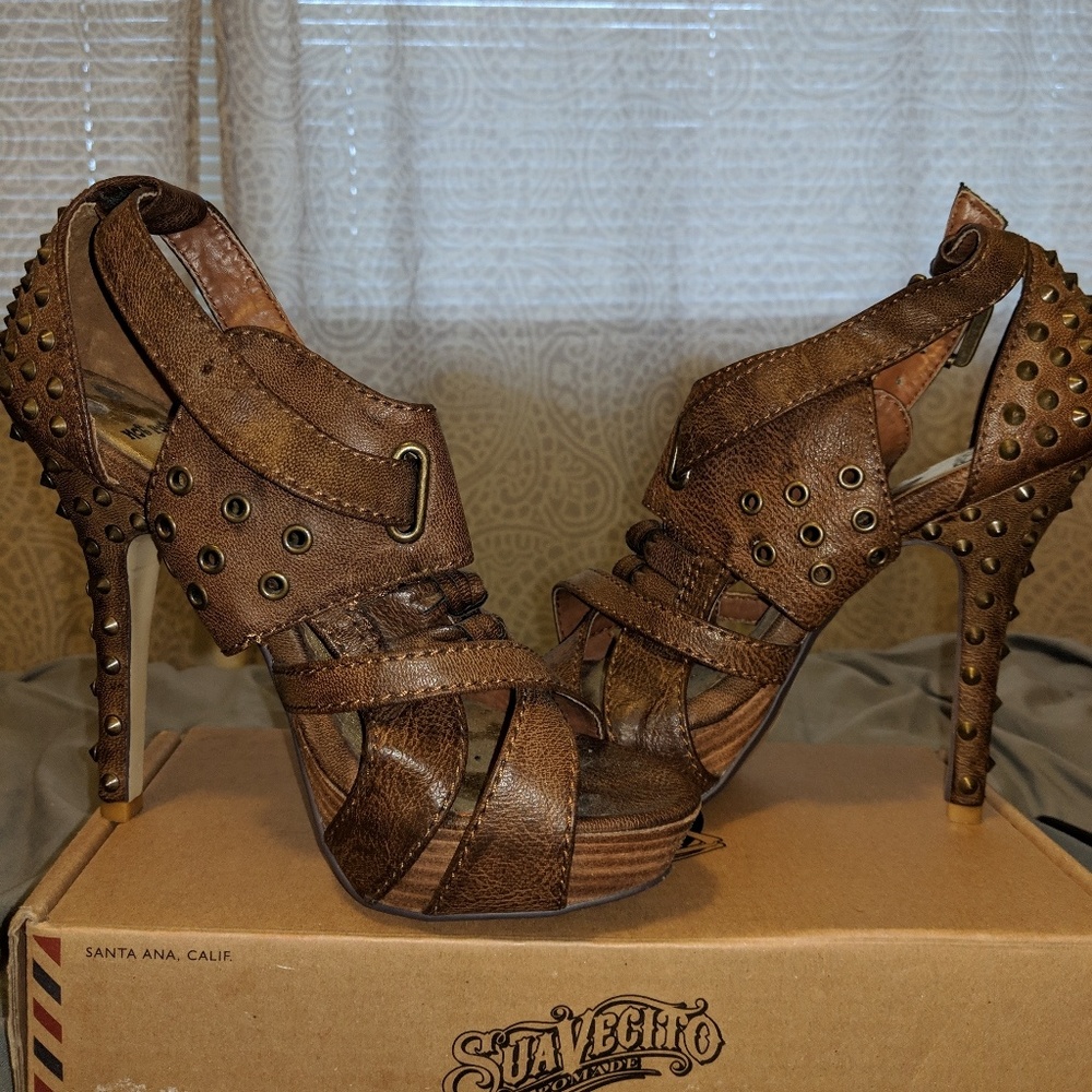 Brown Studded High Heels
